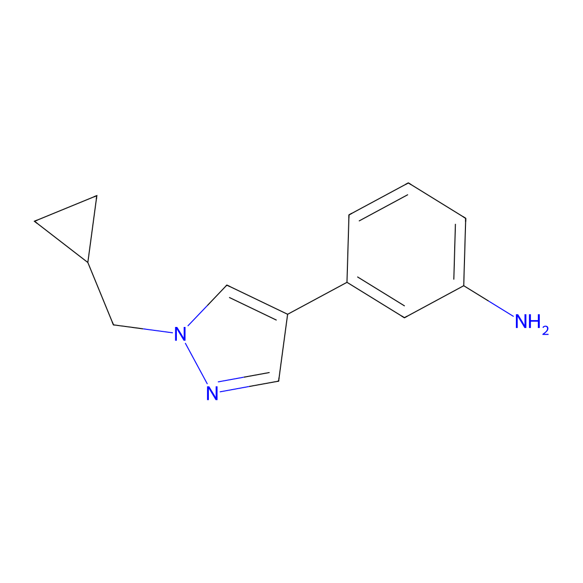 3-(1-(Cyclopropylmethyl)-1H-pyrazol-4-yl)aniline molecular structure, CAS 1480305-00-7