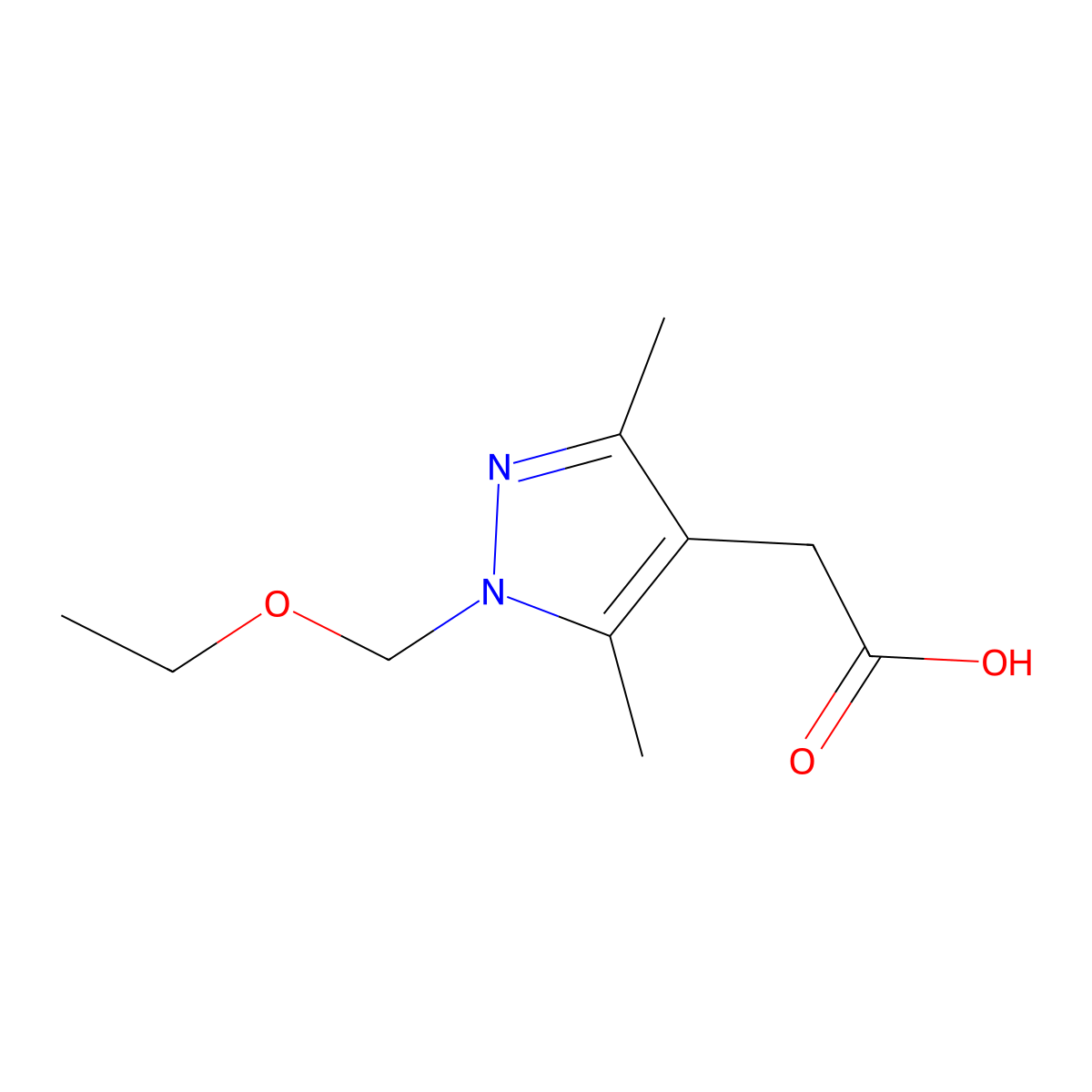 2-(1-(ethoxymethyl)-3,5-dimethyl-1H-pyrazol-4-yl)acetic acid molecular structure, CAS 1480332-97-5