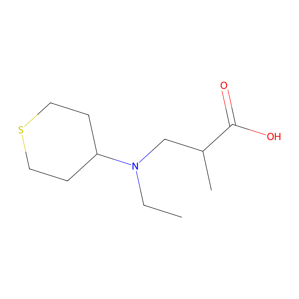 3-(Ethyl(tetrahydro-2H-thiopyran-4-yl)amino)-2-methylpropanoic acid molecular structure, CAS 1480343-78-9