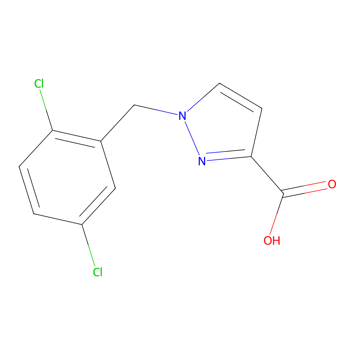 1-[(2,5-dichlorophenyl)methyl]-1H-pyrazole-3-carboxylic acid molecular structure, CAS 1480360-32-4