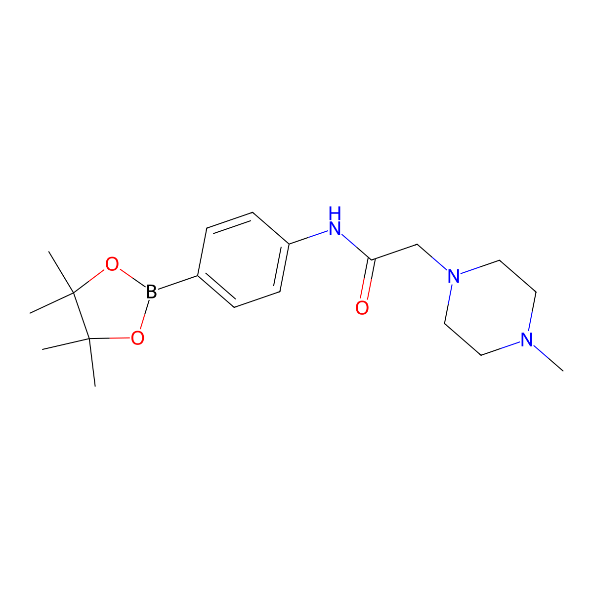 2-(4-methylpiperazin-1-yl)-N-(4-(4,4,5,5-tetramethyl-1,3,2-dioxaborolan-2-yl)phenyl)acetamide molecular structure, CAS 1480399-95-8