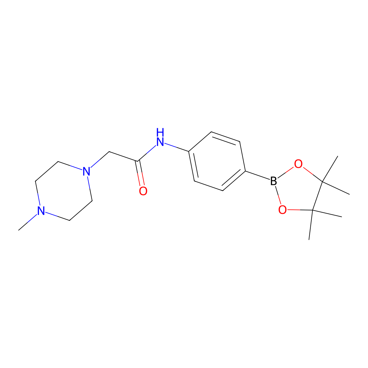 2-(4-methylpiperazin-1-yl)-N-(4-(4,4,5,5-tetramethyl-1,3,2-dioxaborolan-2-yl)phenyl)acetamide molecular structure, CAS 1480399-95-8