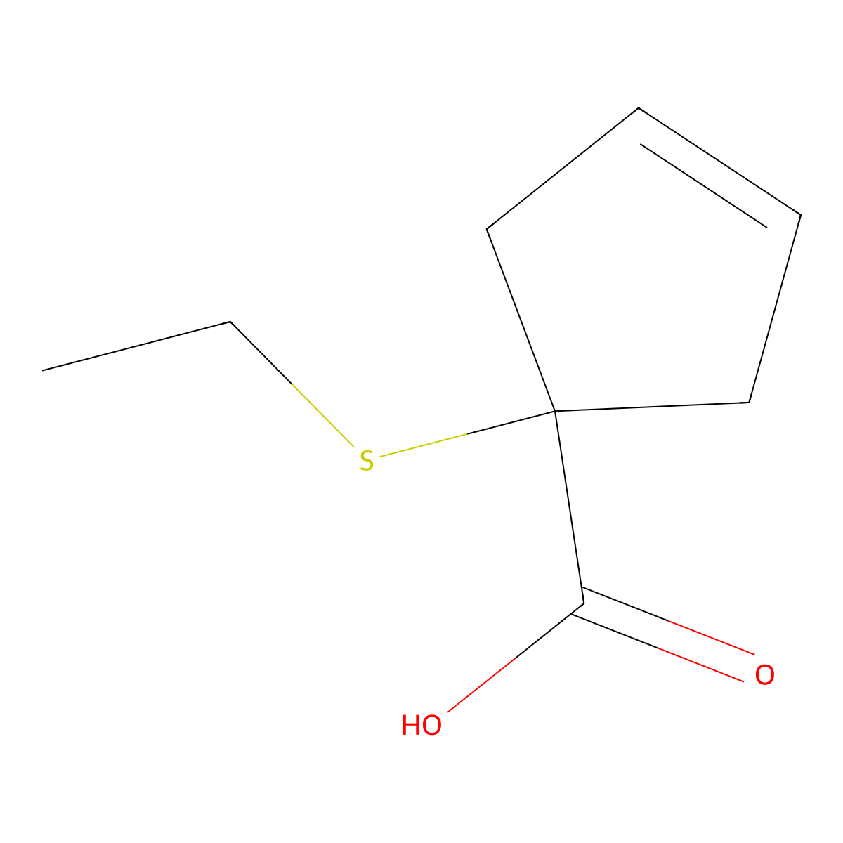 1-(Ethylsulfanyl)cyclopent-3-ene-1-carboxylic acid molecular structure, CAS 1480403-82-4