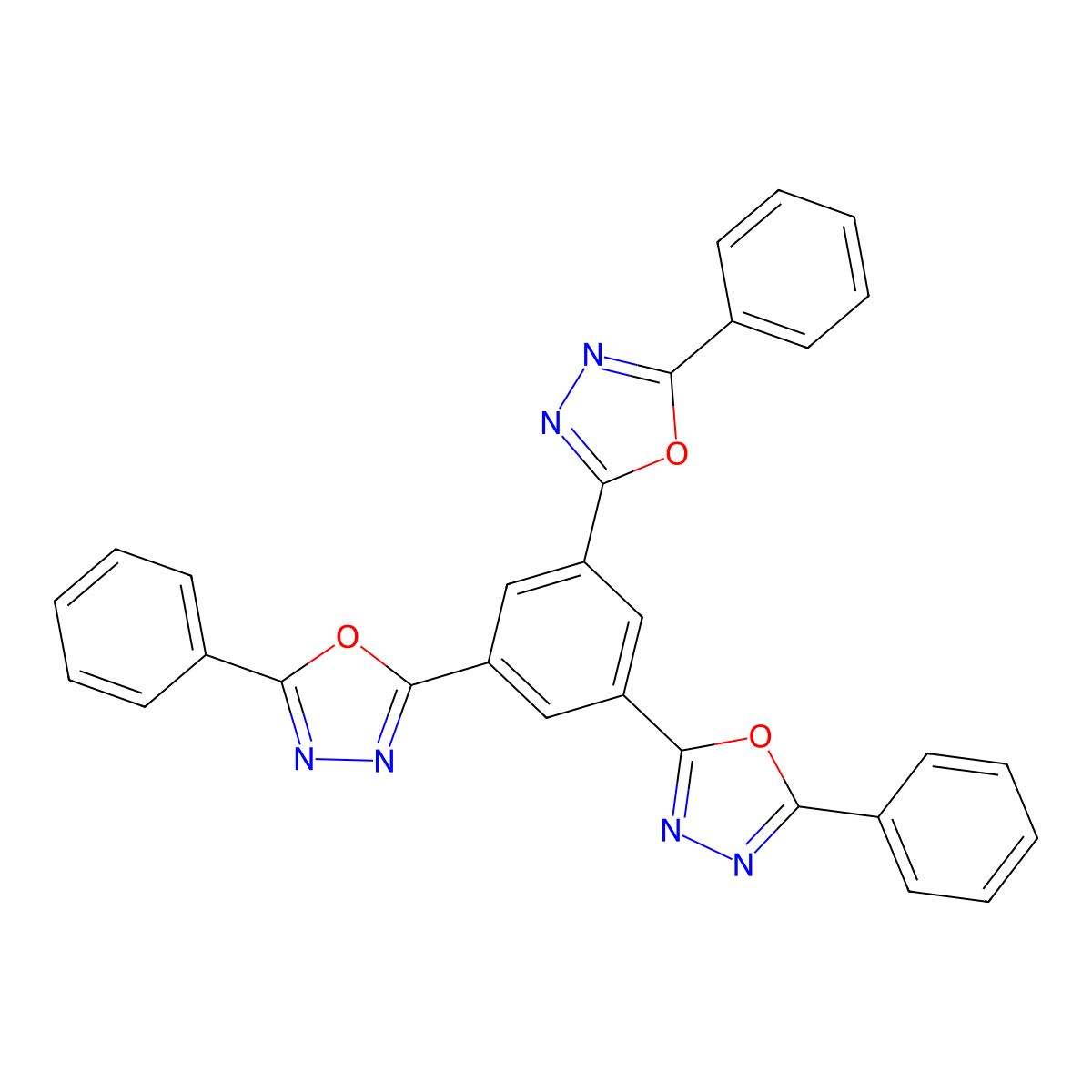 1,3,5-Tris(5-phenyl-1,3,4-oxadiazol-2-yl)benzene molecular structure, CAS 148044-11-5