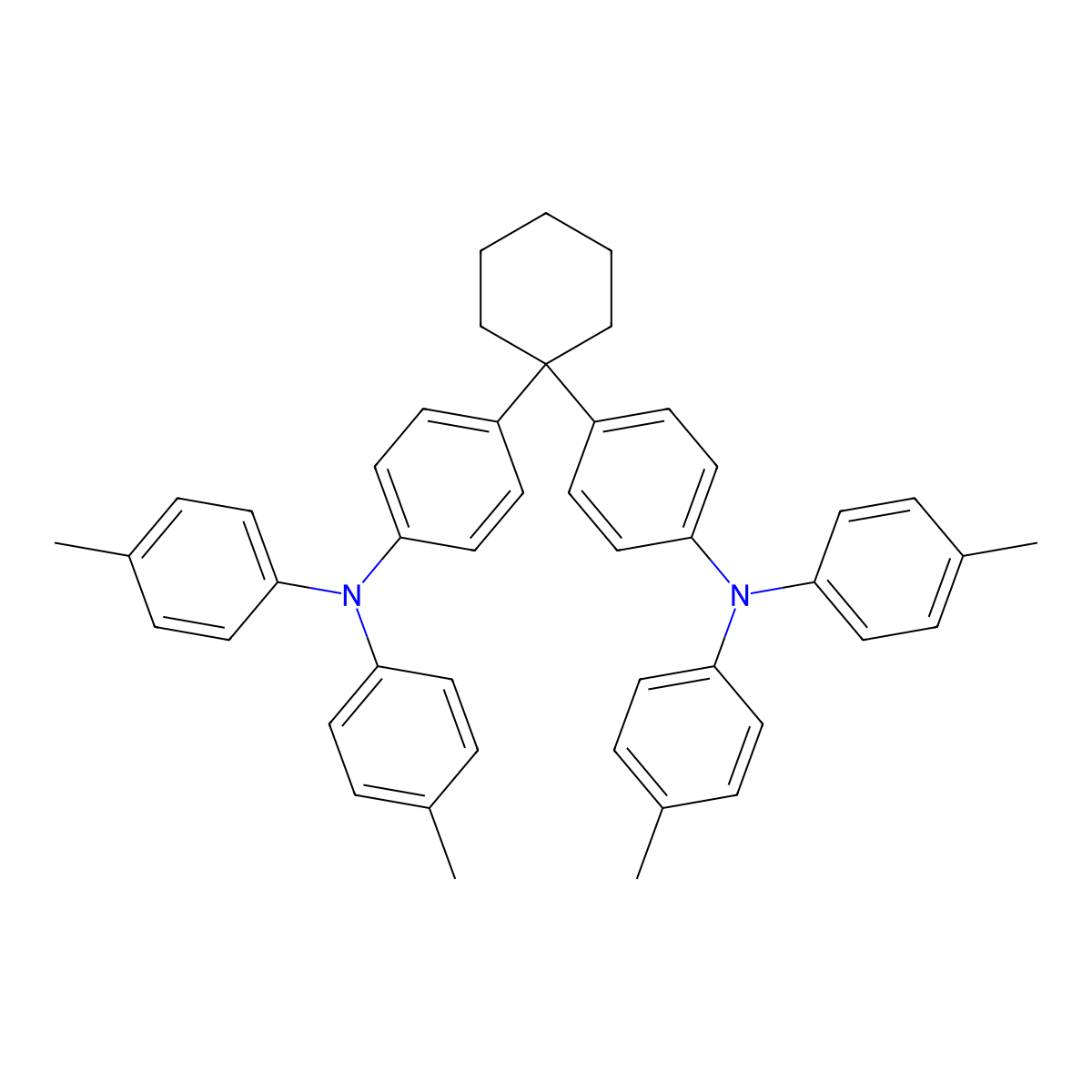 Benzenamine, 4,4'-cyclohexylidenebis(N,N-bis(4-methylphenyl)- molecular structure, CAS 148044-18-2