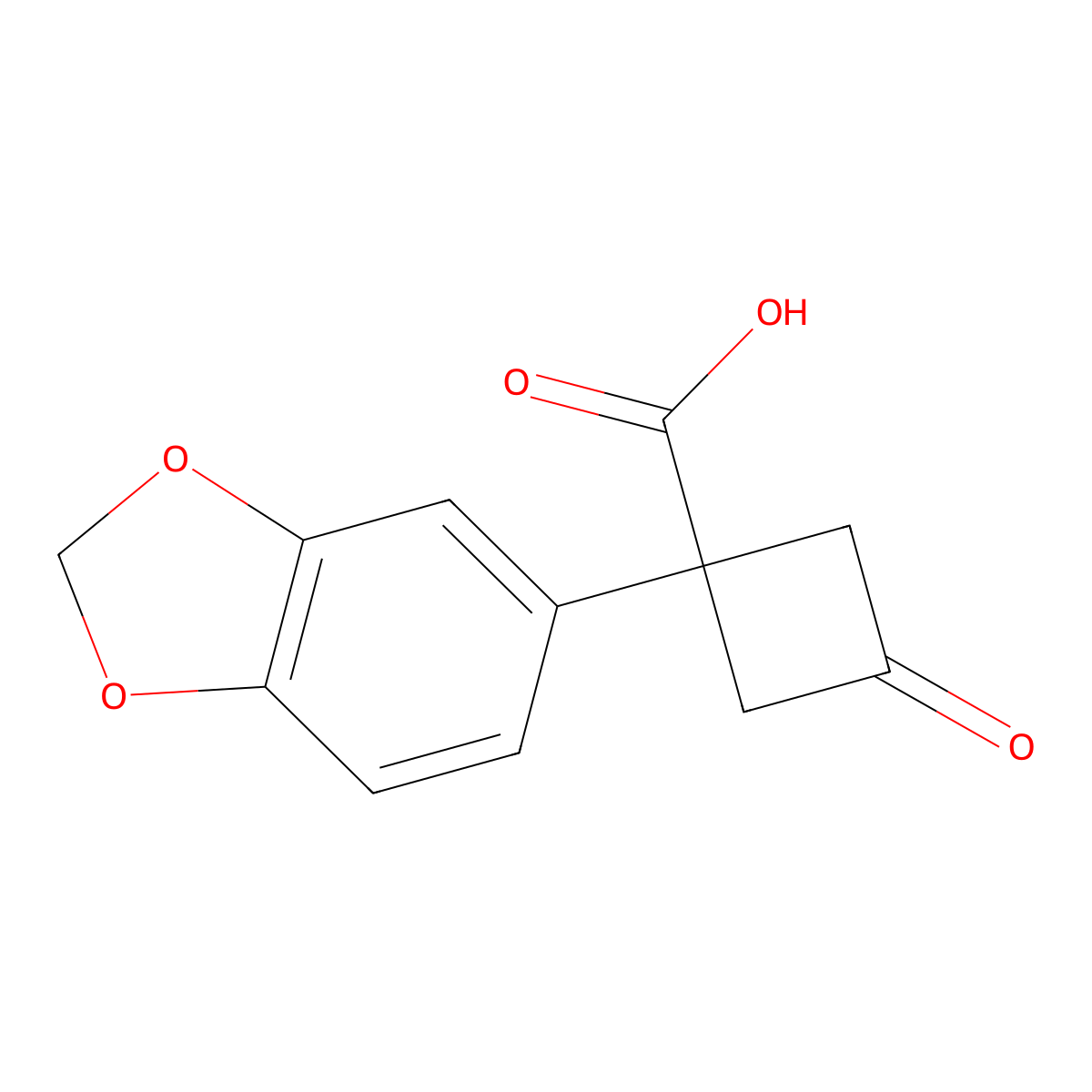 1-(Benzo[d][1,3]dioxol-5-yl)-3-oxocyclobutane-1-carboxylic acid molecular structure, CAS 1480558-80-2