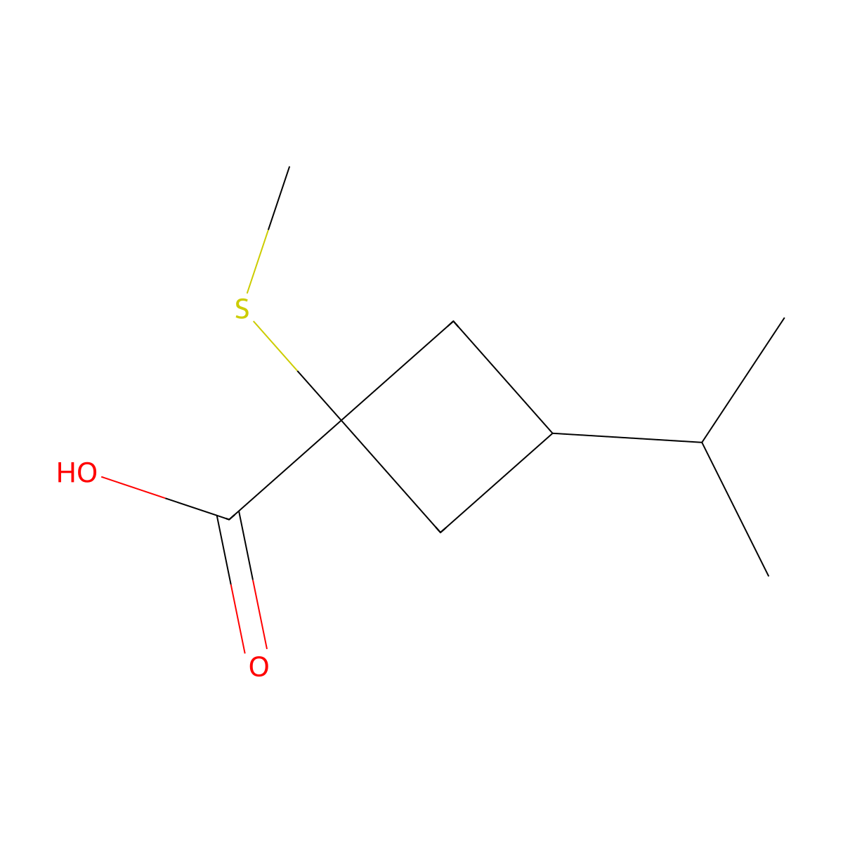 1-(Methylsulfanyl)-3-(propan-2-yl)cyclobutane-1-carboxylic acid molecular structure, CAS 1480601-86-2