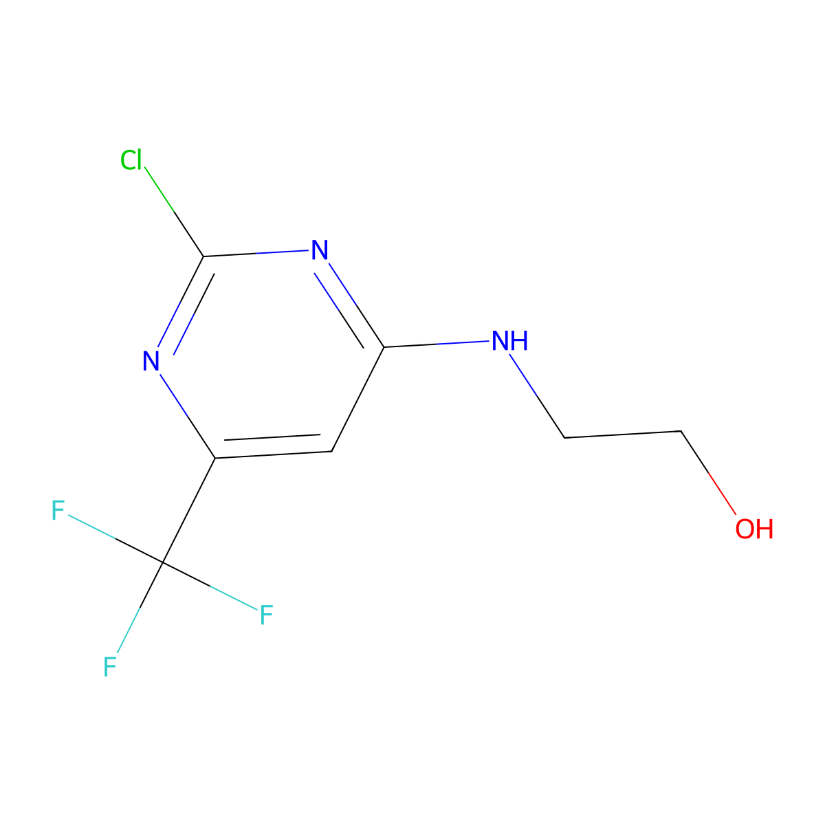 2-{[2-Chloro-6-(trifluoromethyl)pyrimidin-4-yl]amino}ethan-1-ol molecular structure, CAS 1480667-17-1