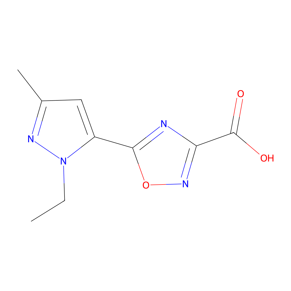 5-(1-Ethyl-3-methyl-1h-pyrazol-5-yl)-1,2,4-oxadiazole-3-carboxylic acid molecular structure, CAS 1480742-93-5