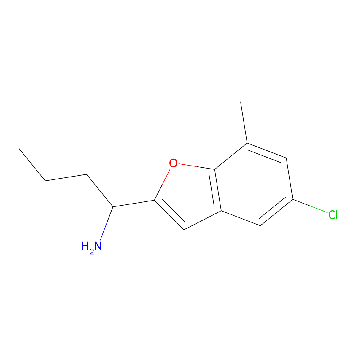 1-(5-Chloro-7-methyl-1-benzofuran-2-yl)butan-1-amine molecular structure, CAS 1480768-89-5