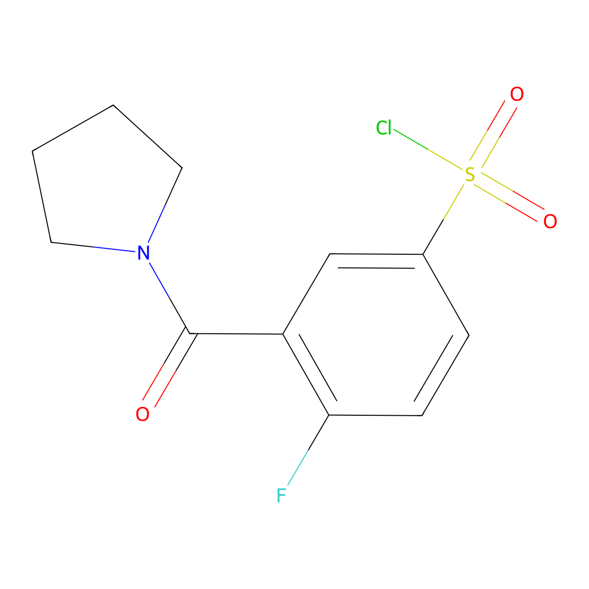 4-Fluoro-3-(pyrrolidine-1-carbonyl)benzene-1-sulfonyl chloride molecular structure, CAS 1480786-28-4