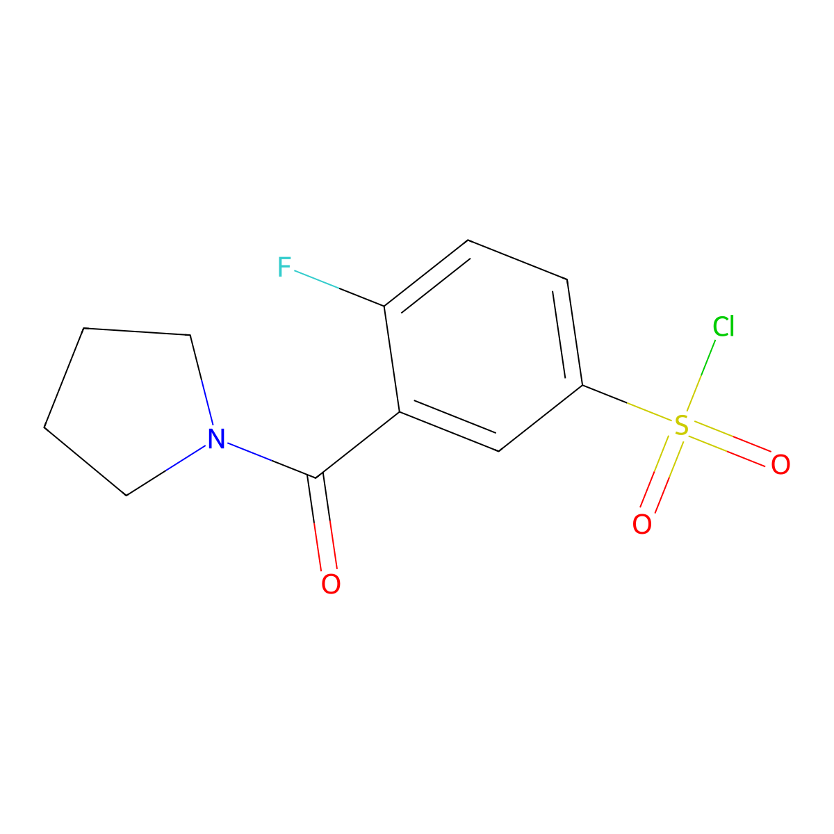 4-Fluoro-3-(pyrrolidine-1-carbonyl)benzene-1-sulfonyl chloride molecular structure, CAS 1480786-28-4