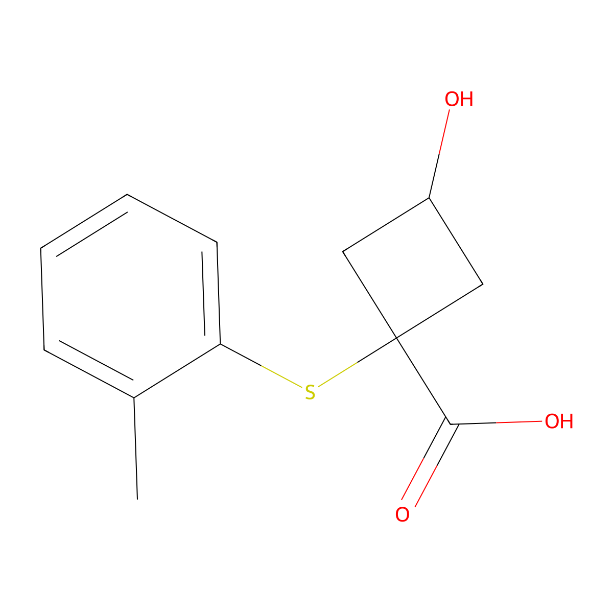 3-Hydroxy-1-(o-tolylthio)cyclobutane-1-carboxylic acid molecular structure, CAS 1480825-48-6