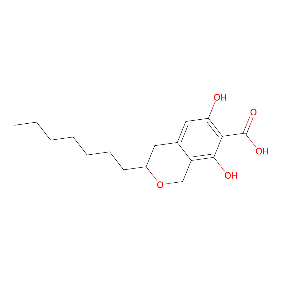 3-heptyl-6,8-dihydroxy-3,4-dihydro-1H-isochromene-7-carboxylic acid molecular structure, CAS 148084-28-0