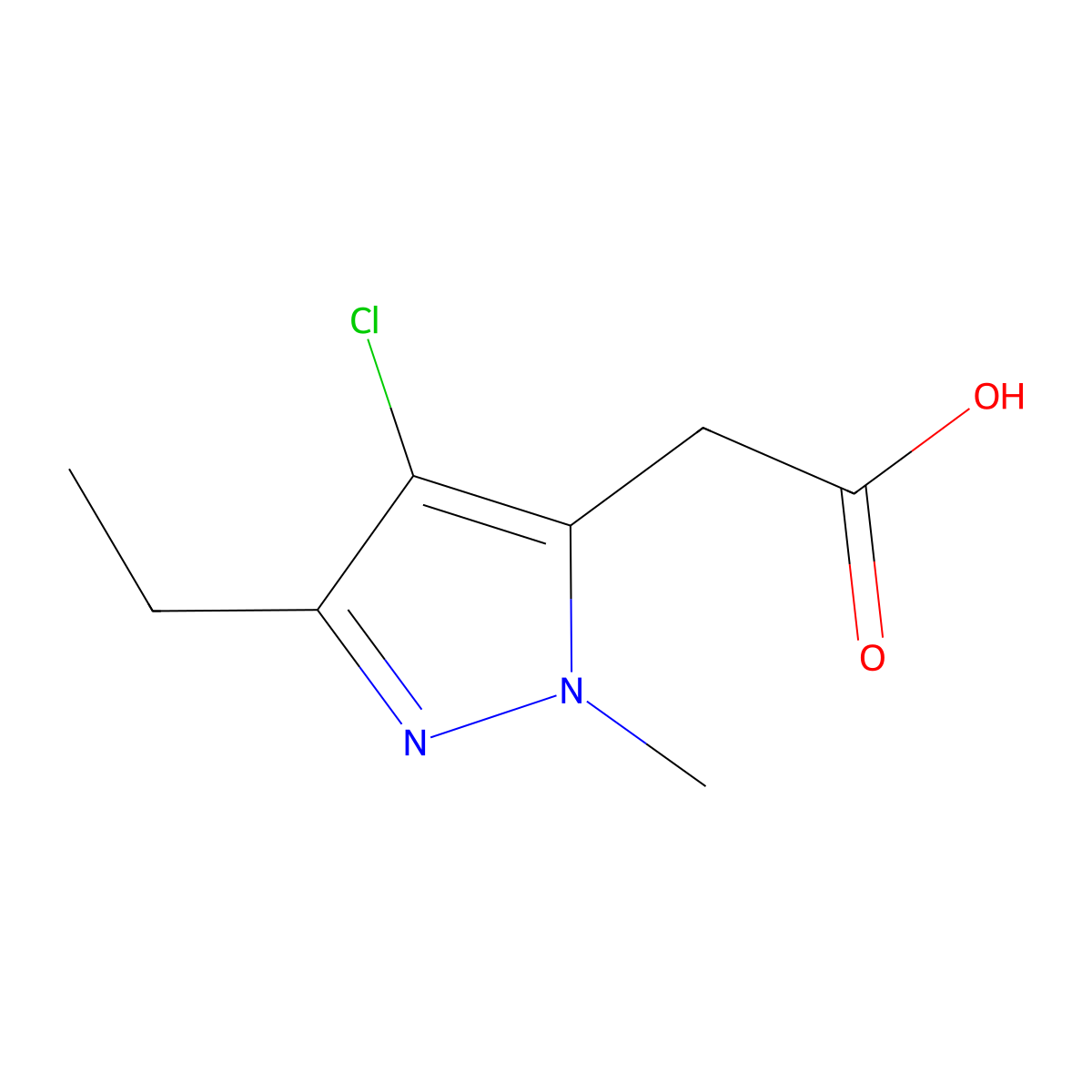 2-(4-chloro-3-ethyl-1-methyl-1H-pyrazol-5-yl)acetic acid molecular structure, CAS 1480942-30-0