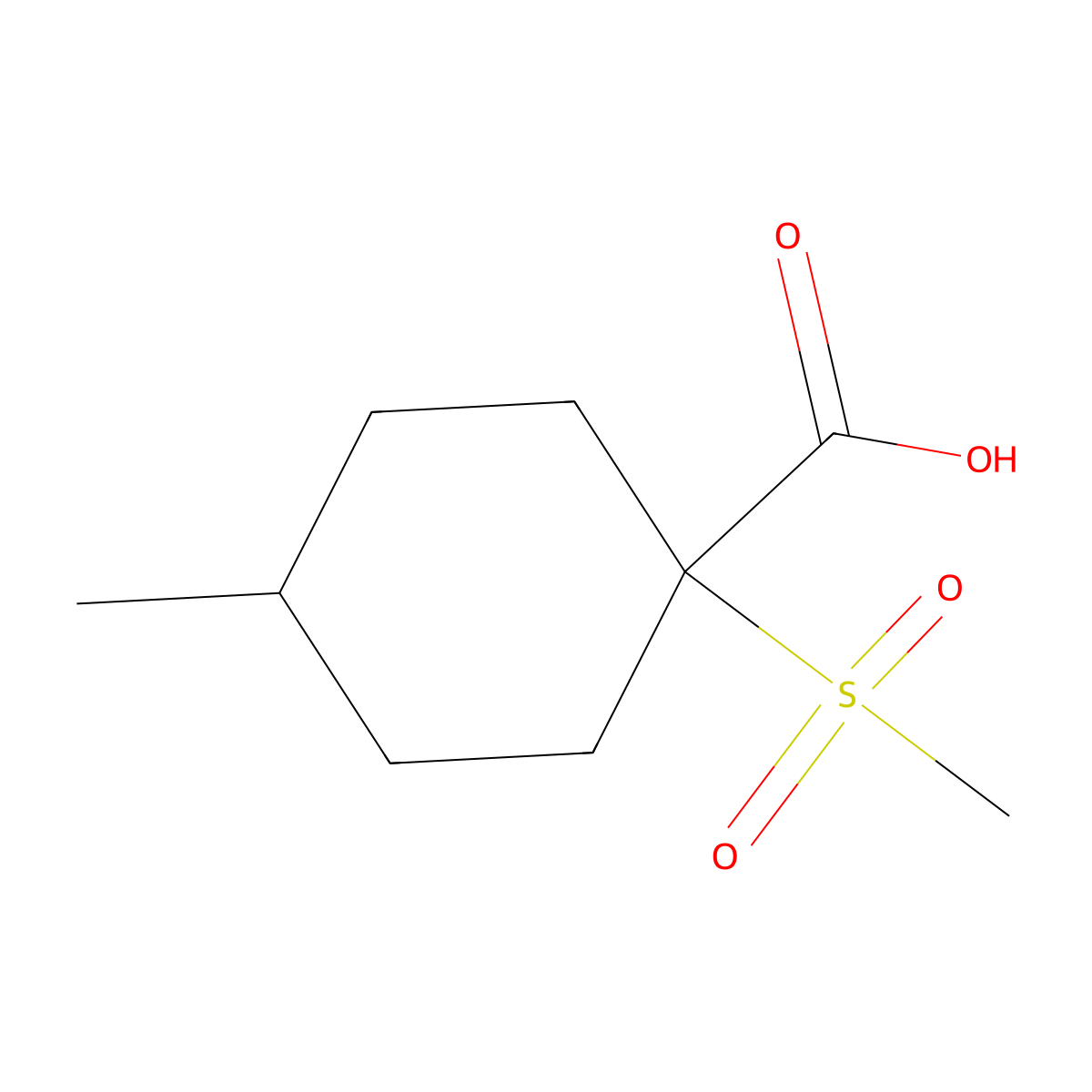 1-Methanesulfonyl-4-methylcyclohexane-1-carboxylic acid molecular structure, CAS 1480945-14-9