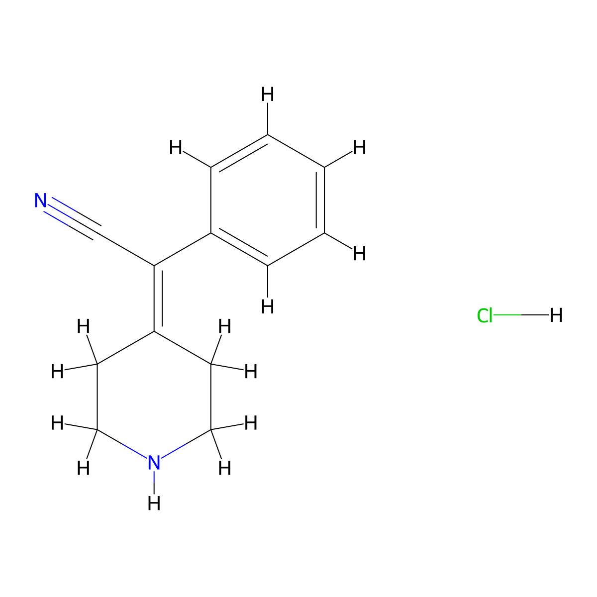 2-Phenyl-2-(piperidin-4-ylidene)acetonitrile hydrochloride molecular structure, CAS 148096-23-5