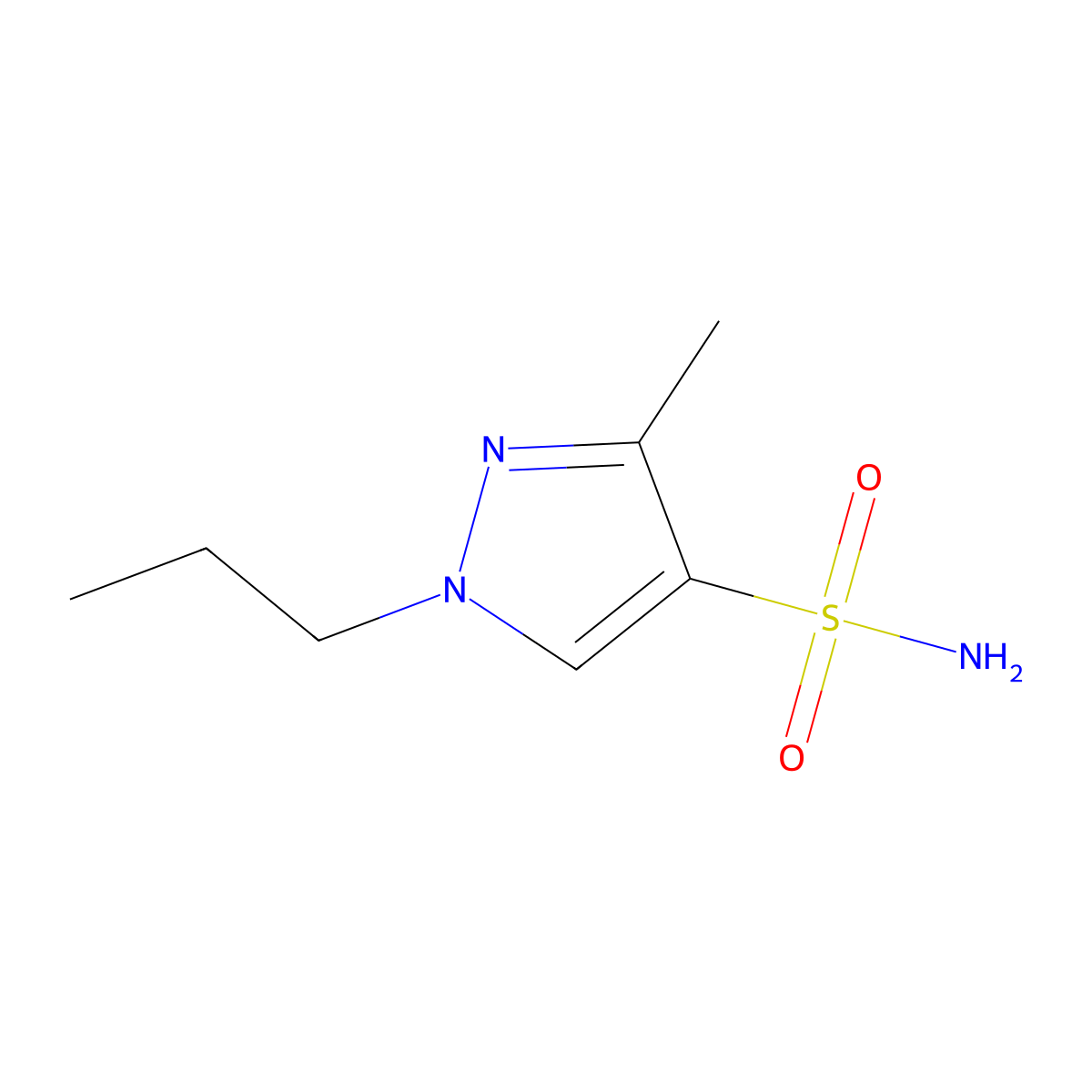 3-methyl-1-propyl-1H-pyrazole-4-sulfonamide molecular structure, CAS 1481025-42-6