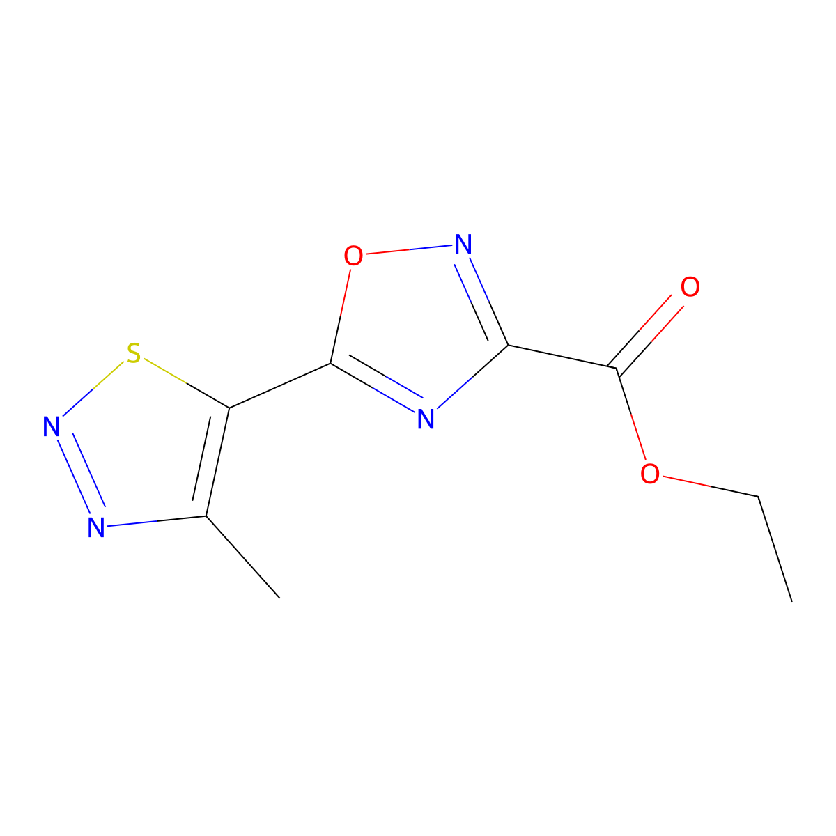 Ethyl 5-(4-methyl-1,2,3-thiadiazol-5-yl)-1,2,4-oxadiazole-3-carboxylate molecular structure, CAS 1481026-44-1