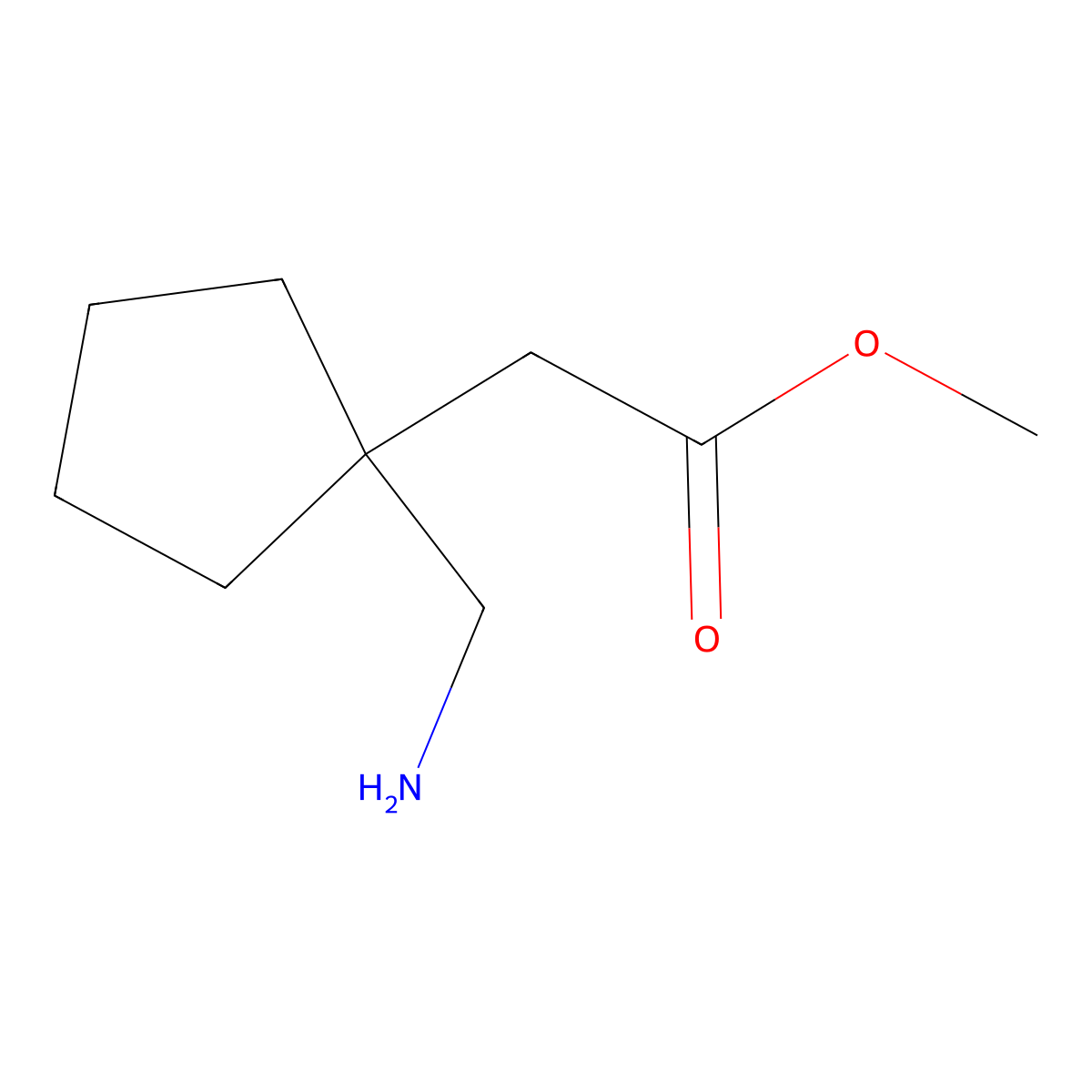 Methyl 2-[1-(aminomethyl)cyclopentyl]acetate molecular structure, CAS 1481175-03-4