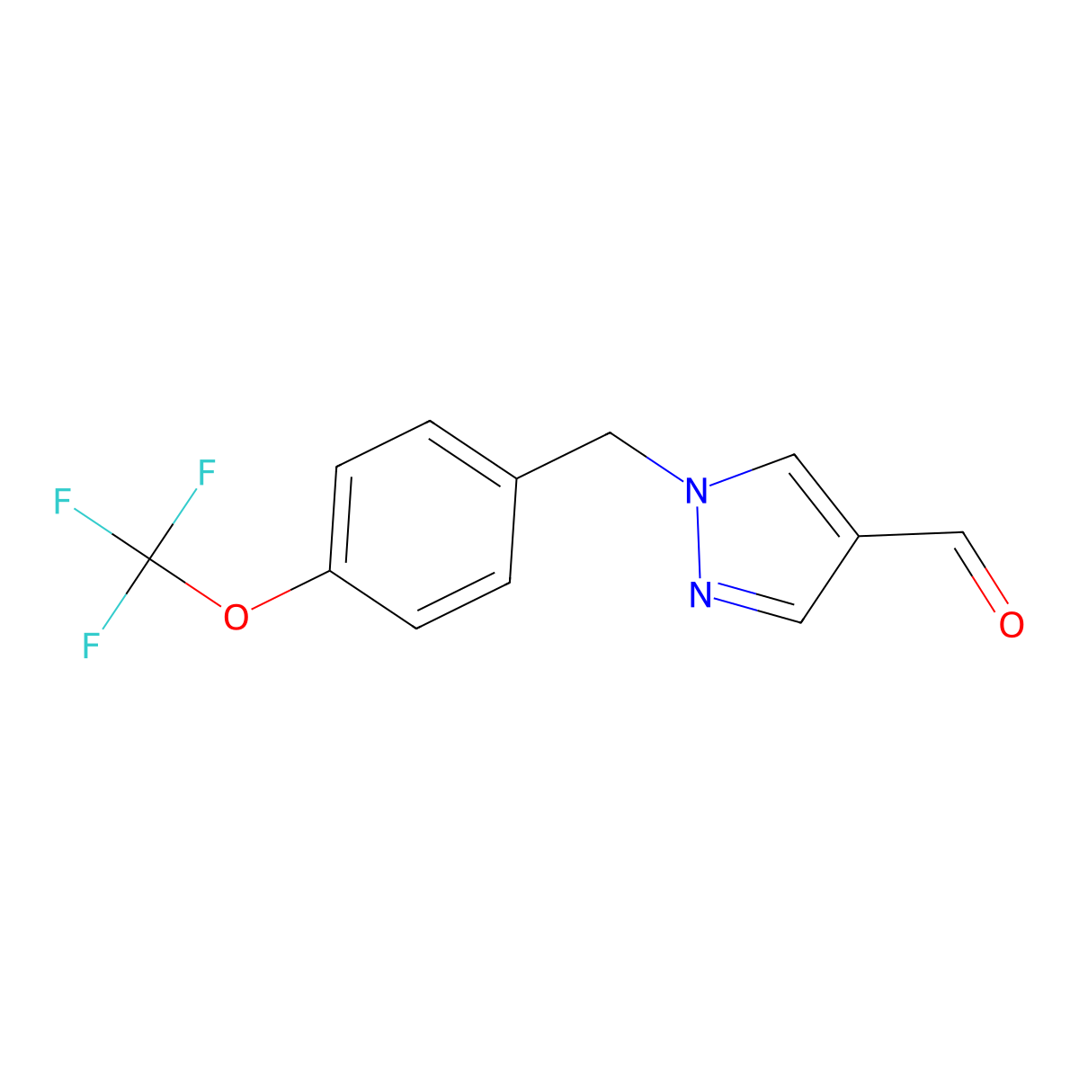 1-{[4-(trifluoromethoxy)phenyl]methyl}-1H-pyrazole-4-carbaldehyde molecular structure, CAS 1481183-82-7