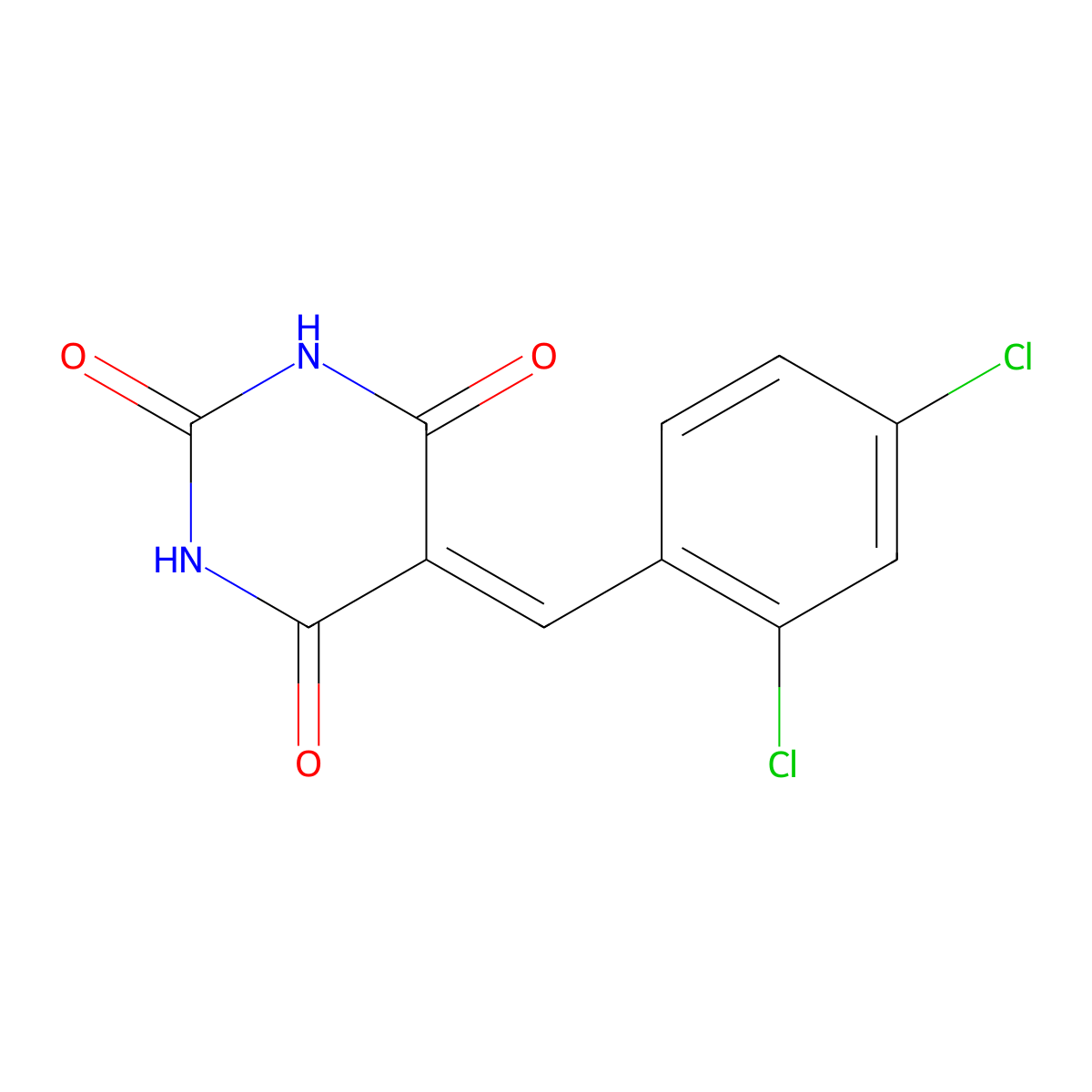 5-(2,4-dichlorobenzylidene)pyrimidine-2,4,6(1H,3H,5H)-trione molecular structure, CAS 148119-30-6