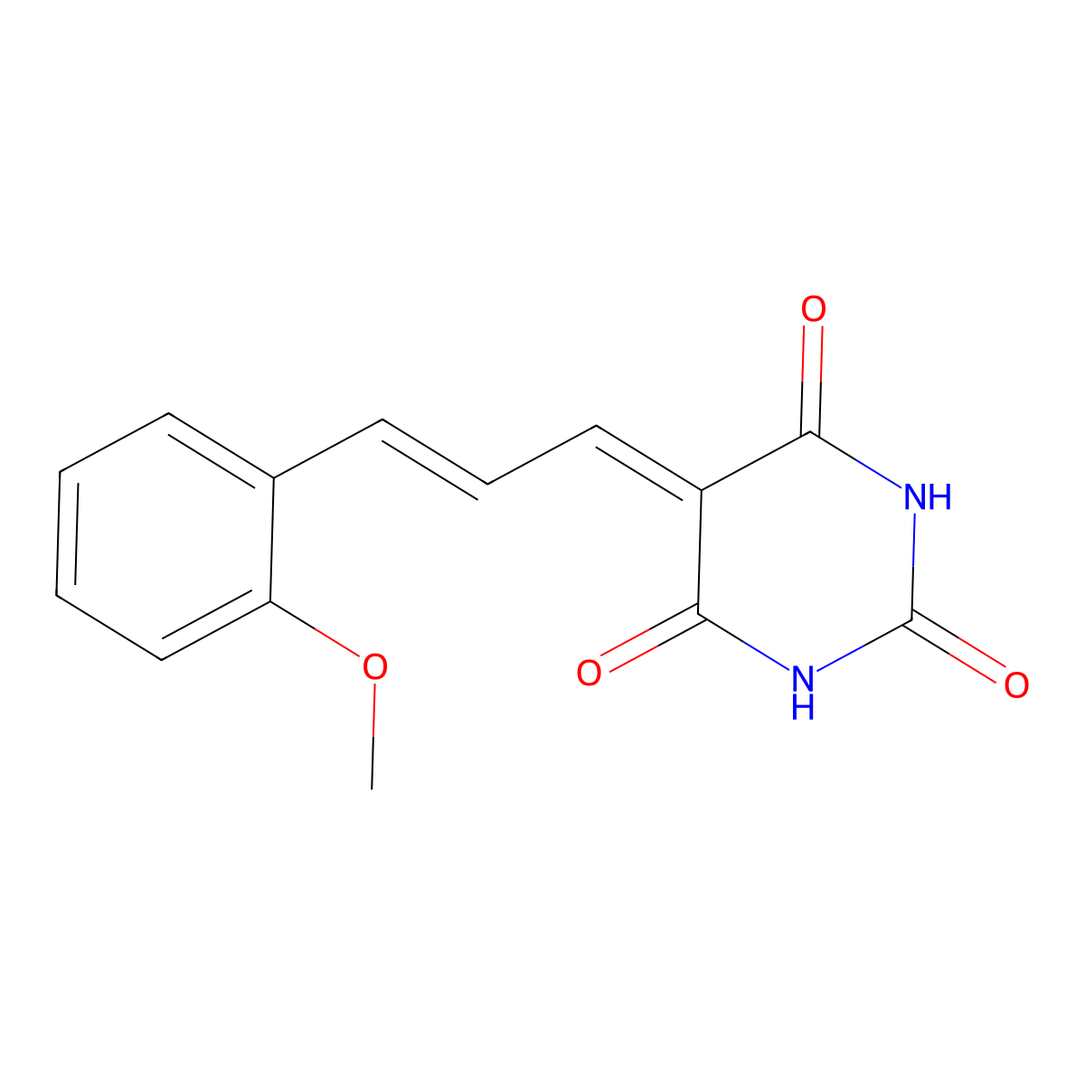 2,4,6(1H,3H,5H)-Pyrimidinetrione, 5-[3-(2-methoxyphenyl)-2-propenylidene]- molecular structure, CAS 148119-36-2