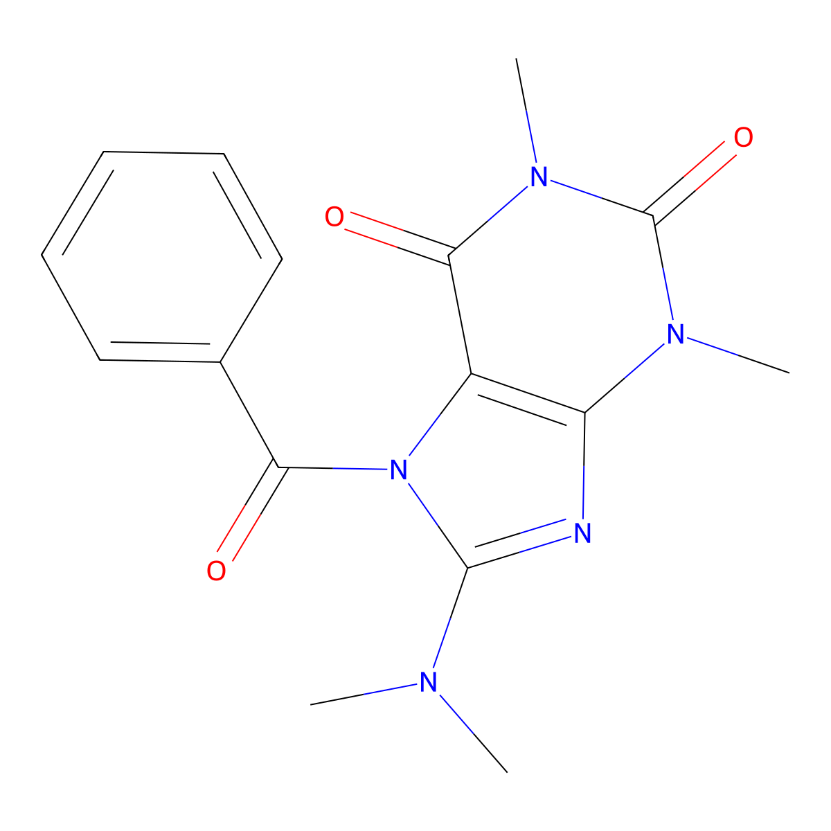 1H-Purine-2,6-dione, 7-benzoyl-8-(dimethylamino)-3,7-dihydro-1,3-dimethyl- molecular structure, CAS 148122-87-6