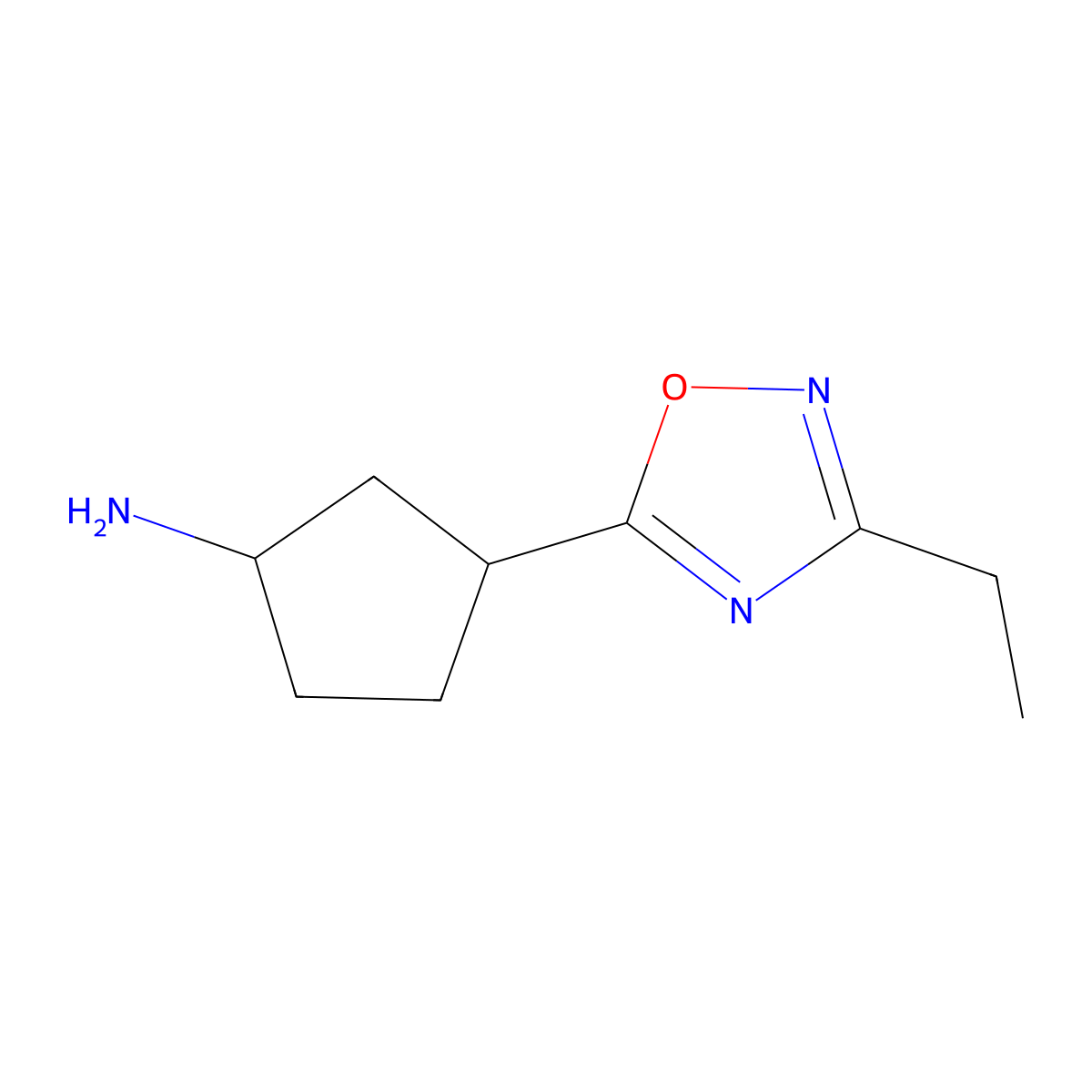 3-(3-Ethyl-1,2,4-oxadiazol-5-yl)cyclopentanamine molecular structure, CAS 1481234-07-4