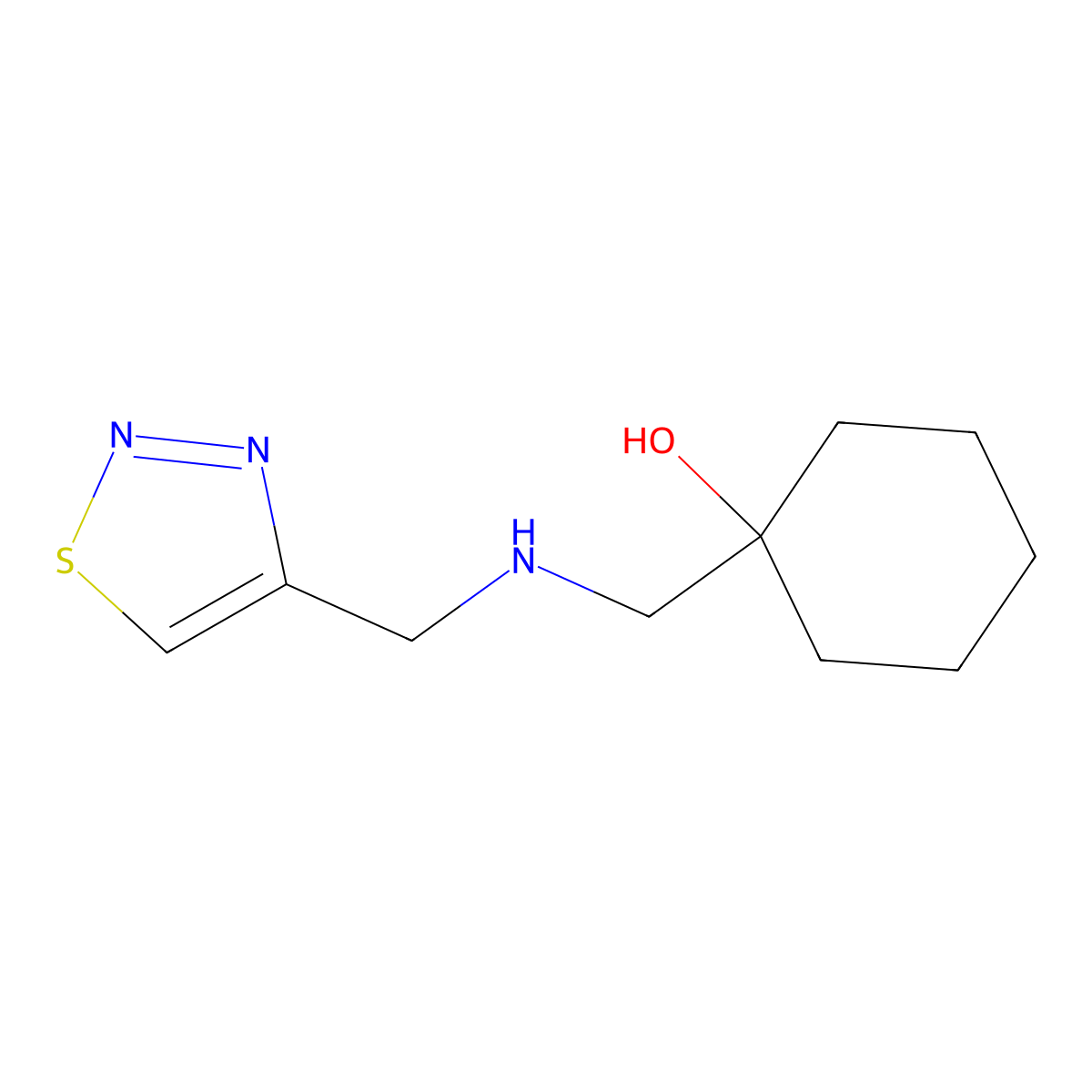 1-((((1,2,3-Thiadiazol-4-yl)methyl)amino)methyl)cyclohexan-1-ol molecular structure, CAS 1481259-19-1