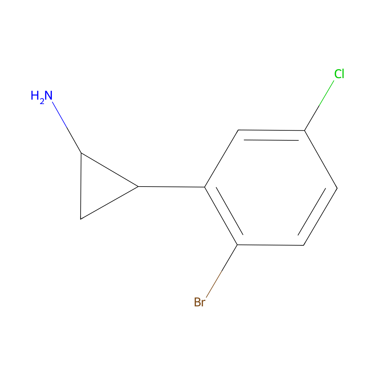 2-(2-Bromo-5-chlorophenyl)cyclopropan-1-amine molecular structure, CAS 1481332-93-7