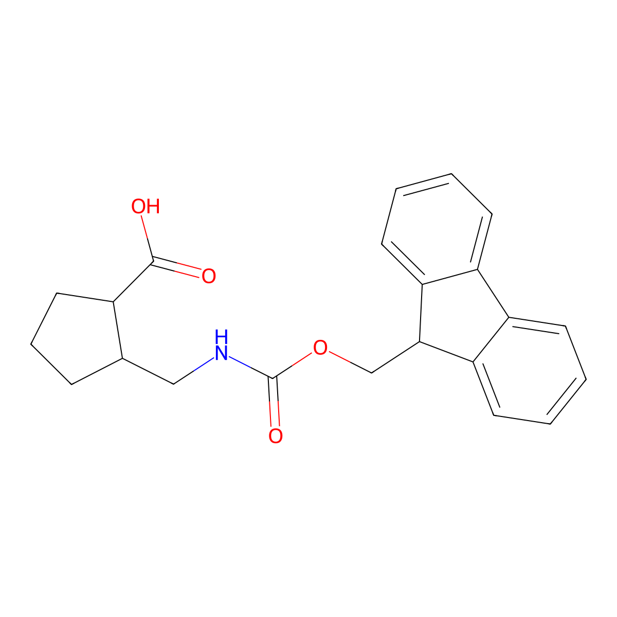 2-(((((9h-Fluoren-9-yl)methoxy)carbonyl)amino)methyl)cyclopentane-1-carboxylic acid molecular structure, CAS 1481412-58-1