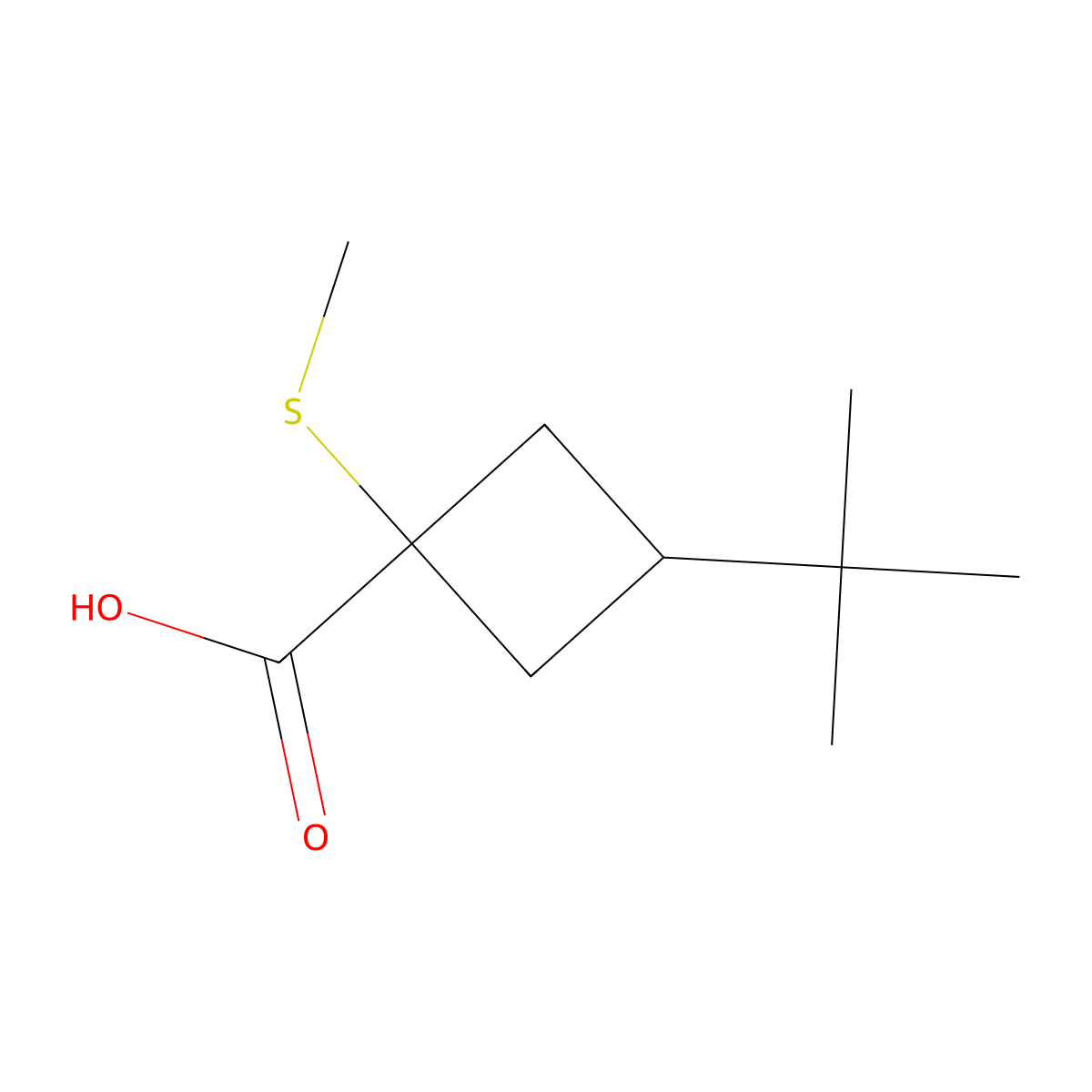 3-Tert-butyl-1-(methylsulfanyl)cyclobutane-1-carboxylic acid molecular structure, CAS 1481450-52-5