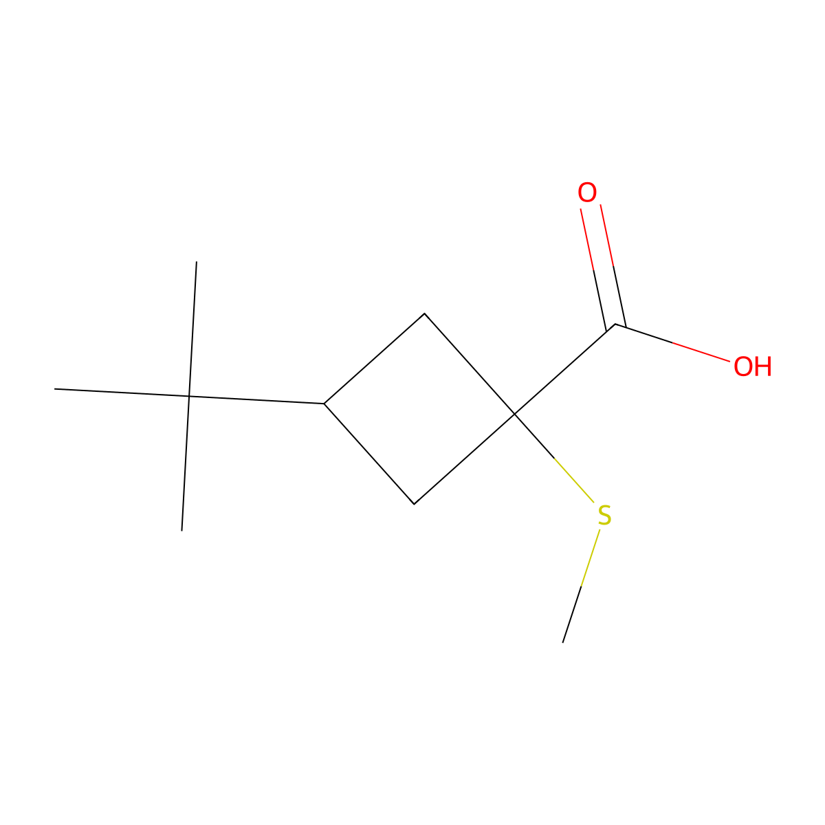 3-Tert-butyl-1-(methylsulfanyl)cyclobutane-1-carboxylic acid molecular structure, CAS 1481450-52-5