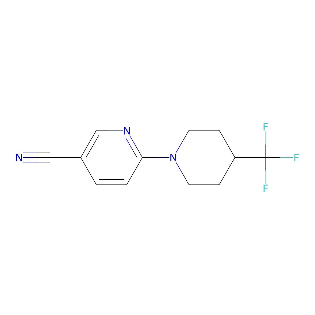 6-(4-(Trifluoromethyl)piperidin-1-yl)nicotinonitrile molecular structure, CAS 1481465-77-3