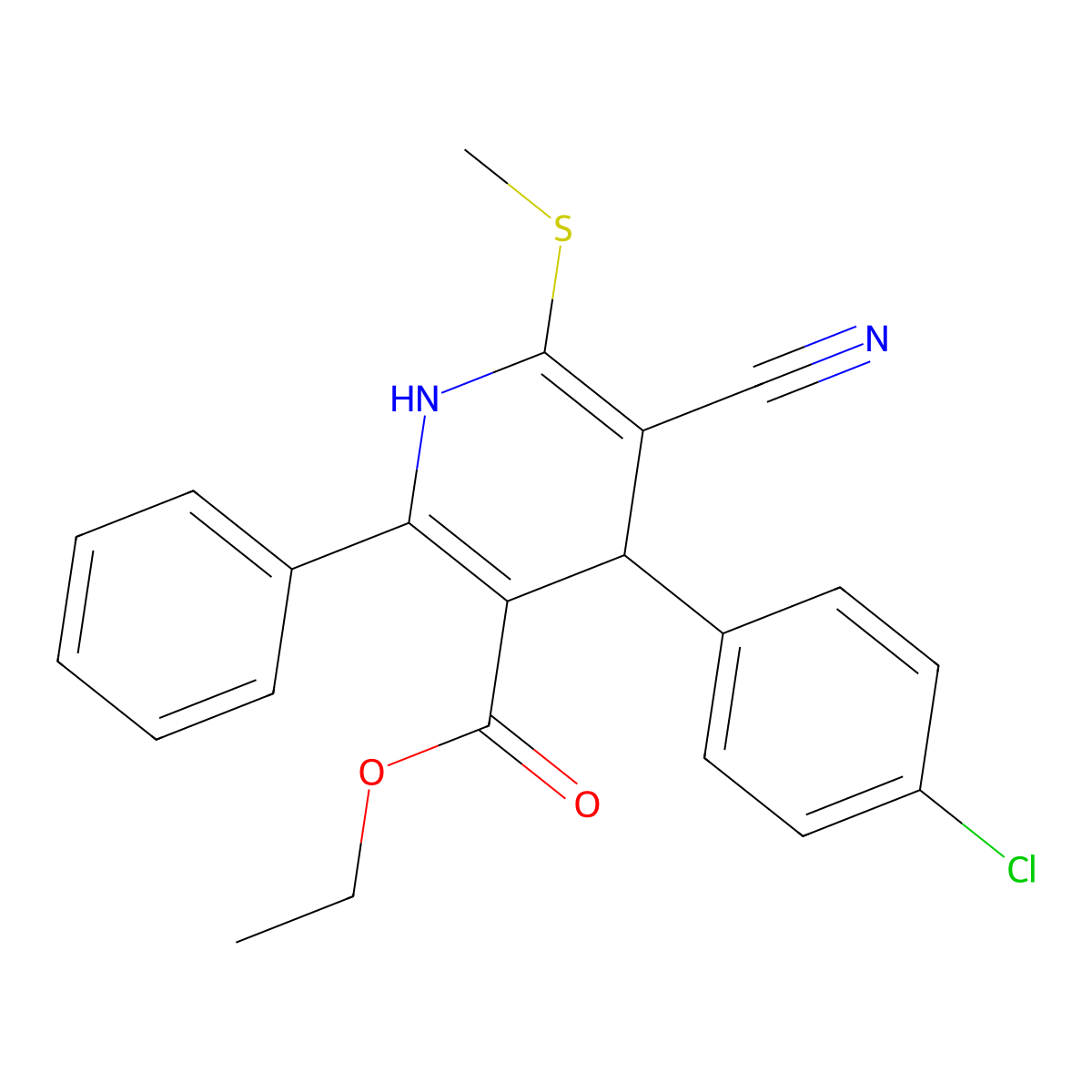 Ethyl 4-(4-chlorophenyl)-5-cyano-6-(methylsulfanyl)-2-phenyl-1,4-dihydropyridine-3-carboxylate molecular structure, CAS 148148-02-1