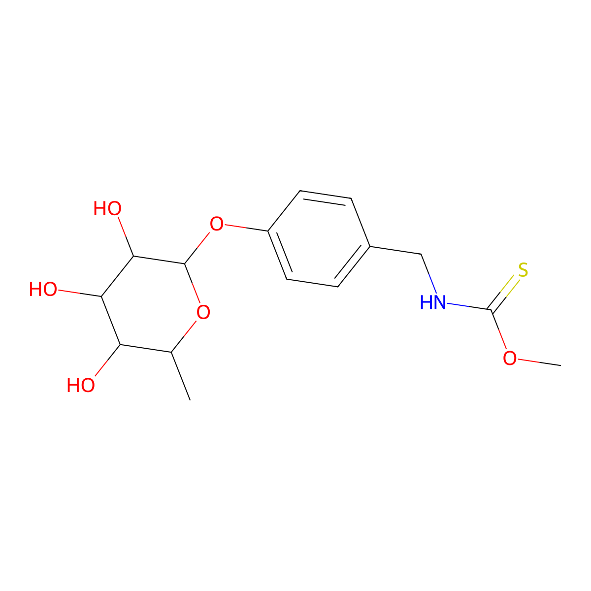 O-methyl N-[[4-(3,4,5-trihydroxy-6-methyloxan-2-yl)oxyphenyl]methyl]carbamothioate molecular structure, CAS 148152-07-2