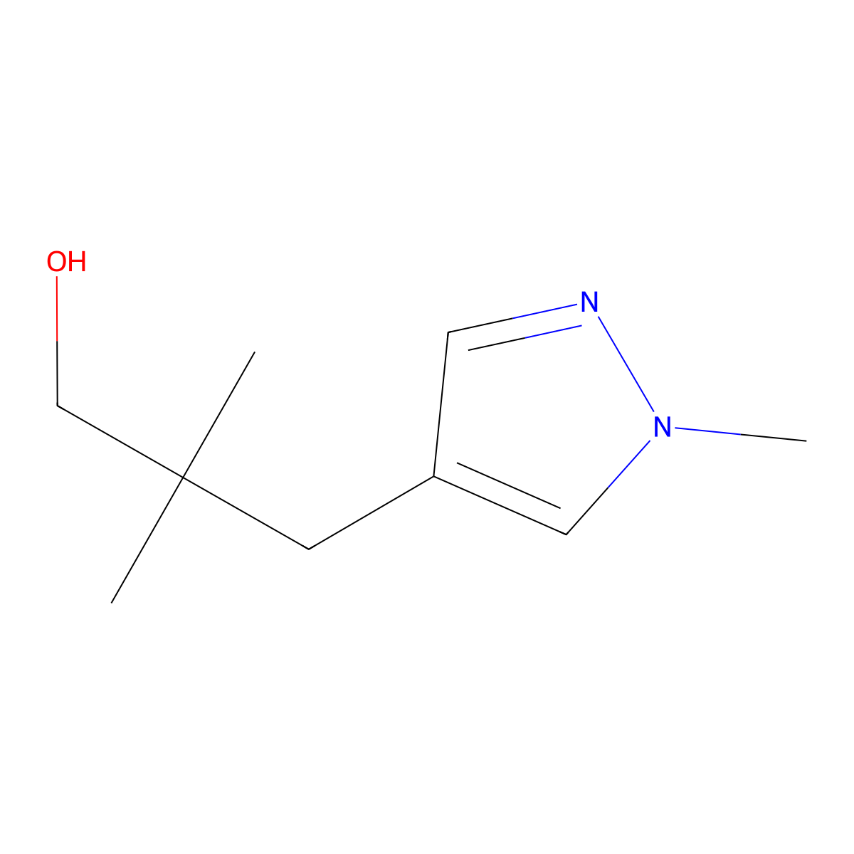 2,2-dimethyl-3-(1-methyl-1H-pyrazol-4-yl)propan-1-ol molecular structure, CAS 1481546-12-6