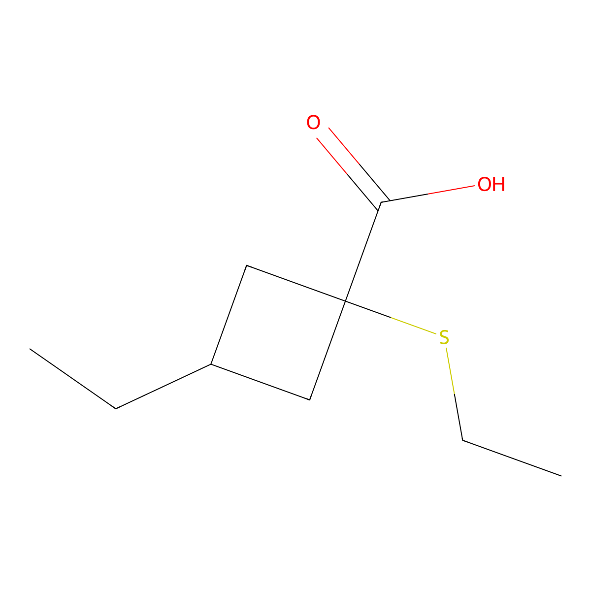 3-Ethyl-1-(ethylthio)cyclobutane-1-carboxylic acid molecular structure, CAS 1481564-21-9