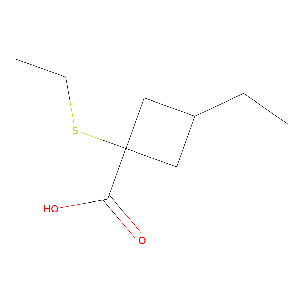 3-Ethyl-1-(ethylthio)cyclobutane-1-carboxylic acid molecular structure, CAS 1481564-21-9