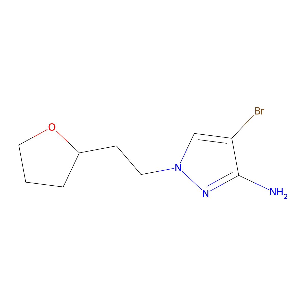 4-Bromo-1-(2-(tetrahydrofuran-2-yl)ethyl)-1h-pyrazol-3-amine molecular structure, CAS 1481571-47-4