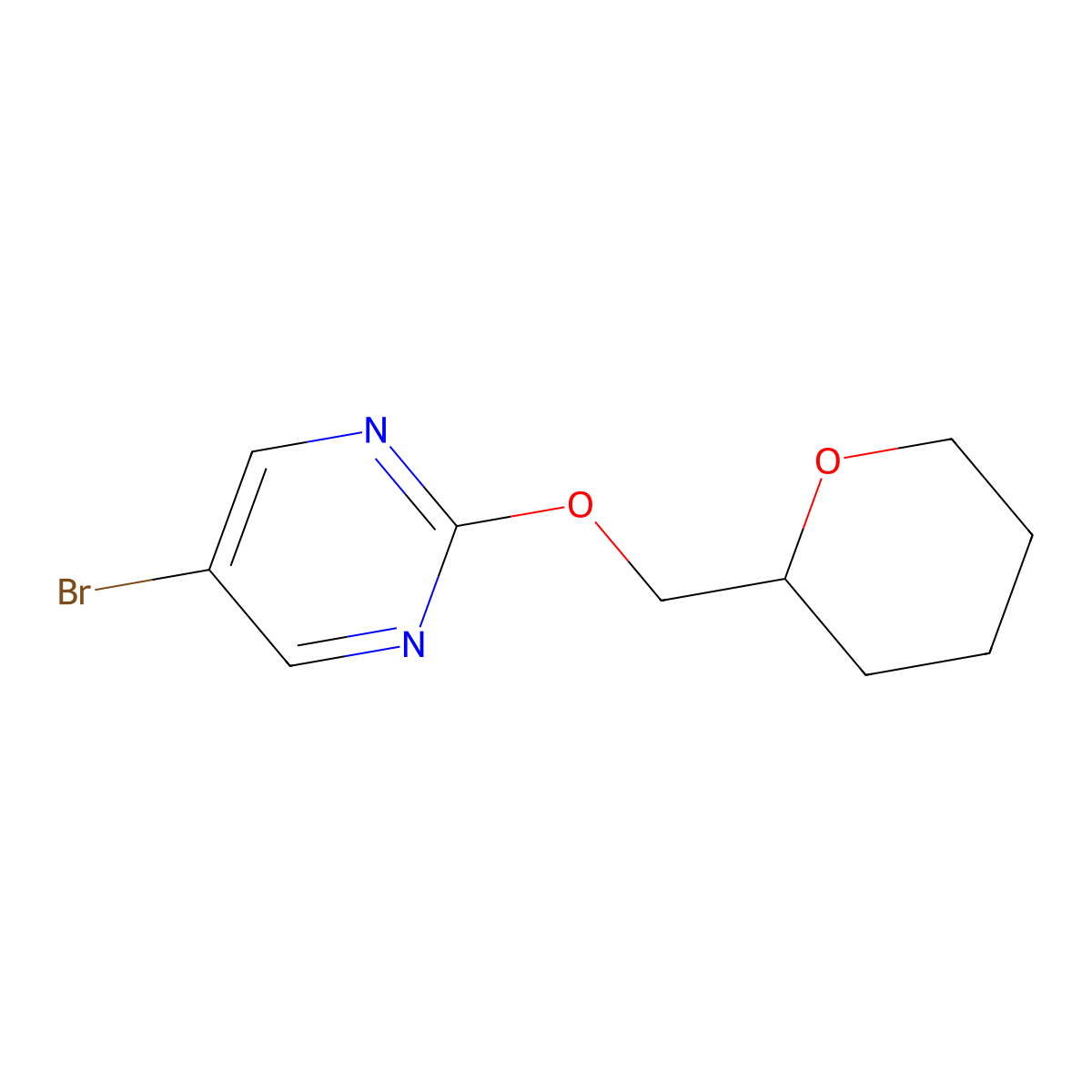 5-Bromo-2-(tetrahydro-pyran-2-ylmethoxy)-pyrimidine molecular structure, CAS 1481576-72-0