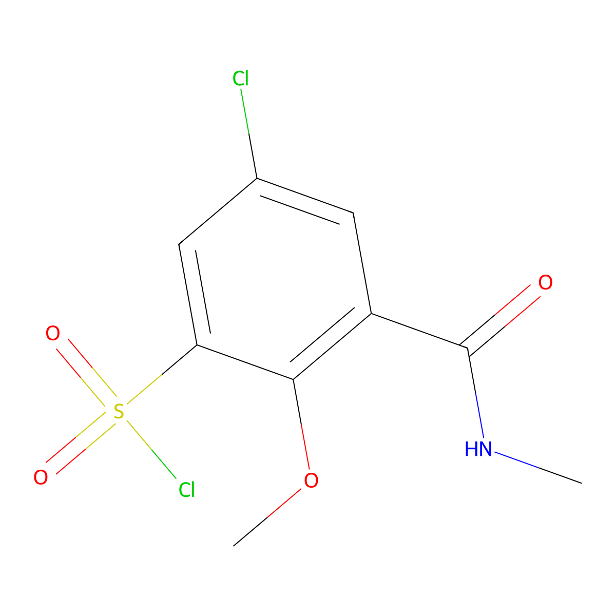 5-Chloro-2-methoxy-3-(methylcarbamoyl)benzene-1-sulfonyl chloride molecular structure, CAS 1481595-14-5