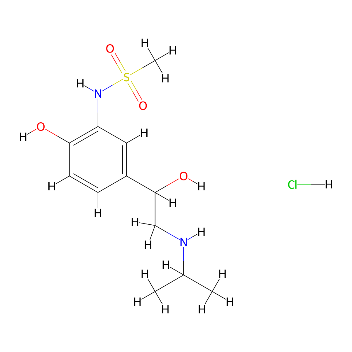Methanesulfonamide, N-(2-hydroxy-5-(1-hydroxy-2-((1-methylethyl)amino)ethyl)phenyl)-, hydrochloride (1:1) molecular structure, CAS 14816-67-2
