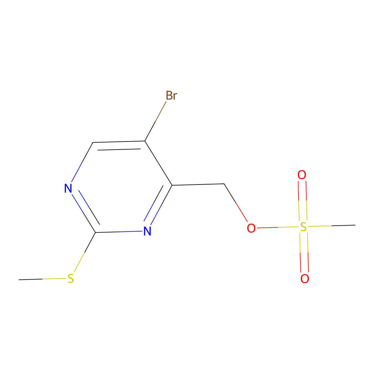 (5-Bromo-2-(methylthio)pyrimidin-4-yl)methyl methanesulfonate molecular structure, CAS 1481616-19-6