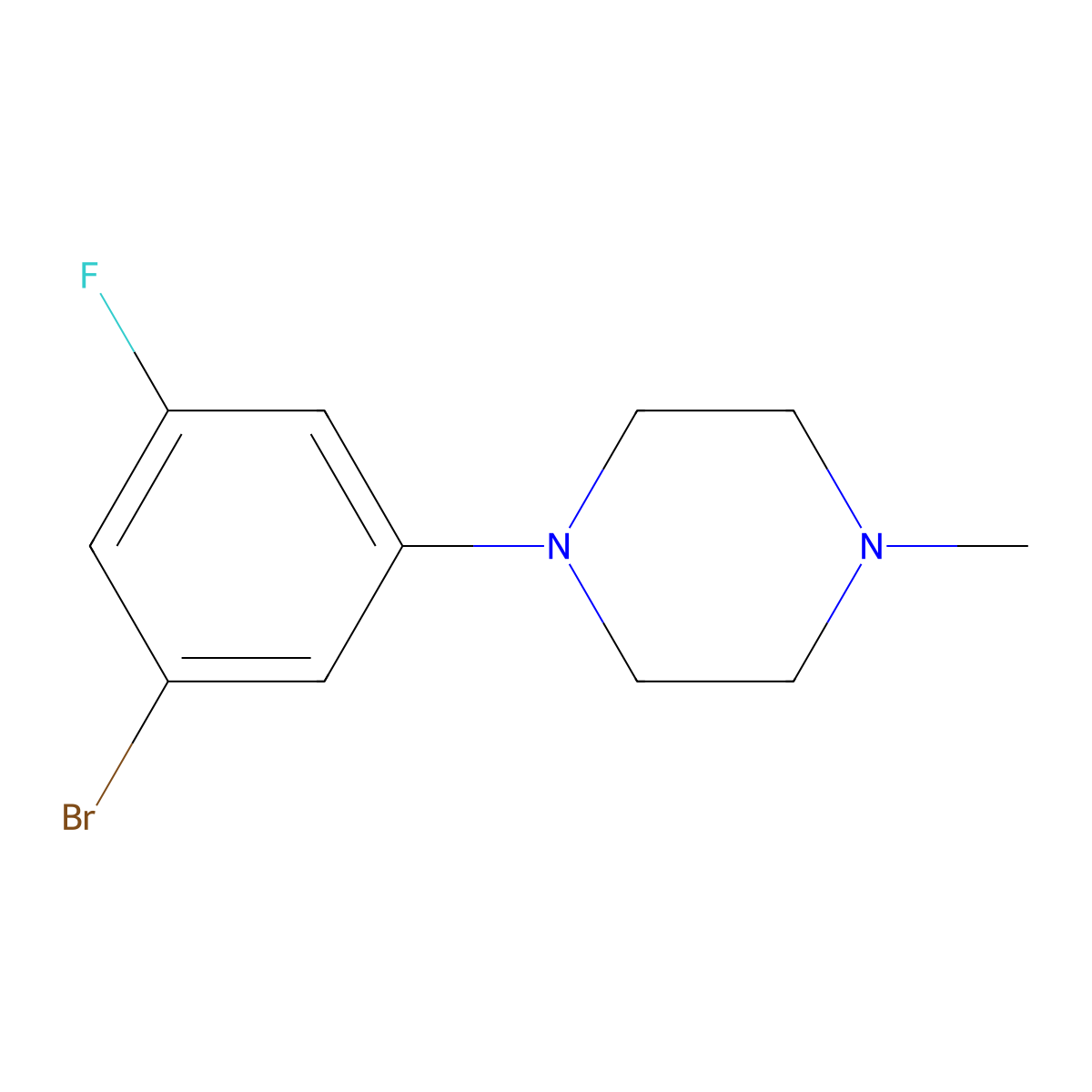 1-(3-Bromo-5-fluorophenyl)-4-methylpiperazine molecular structure, CAS 1481628-12-9