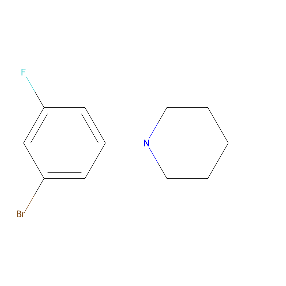 1-(3-Bromo-5-fluorophenyl)-4-methylpiperidine molecular structure, CAS 1481628-14-1