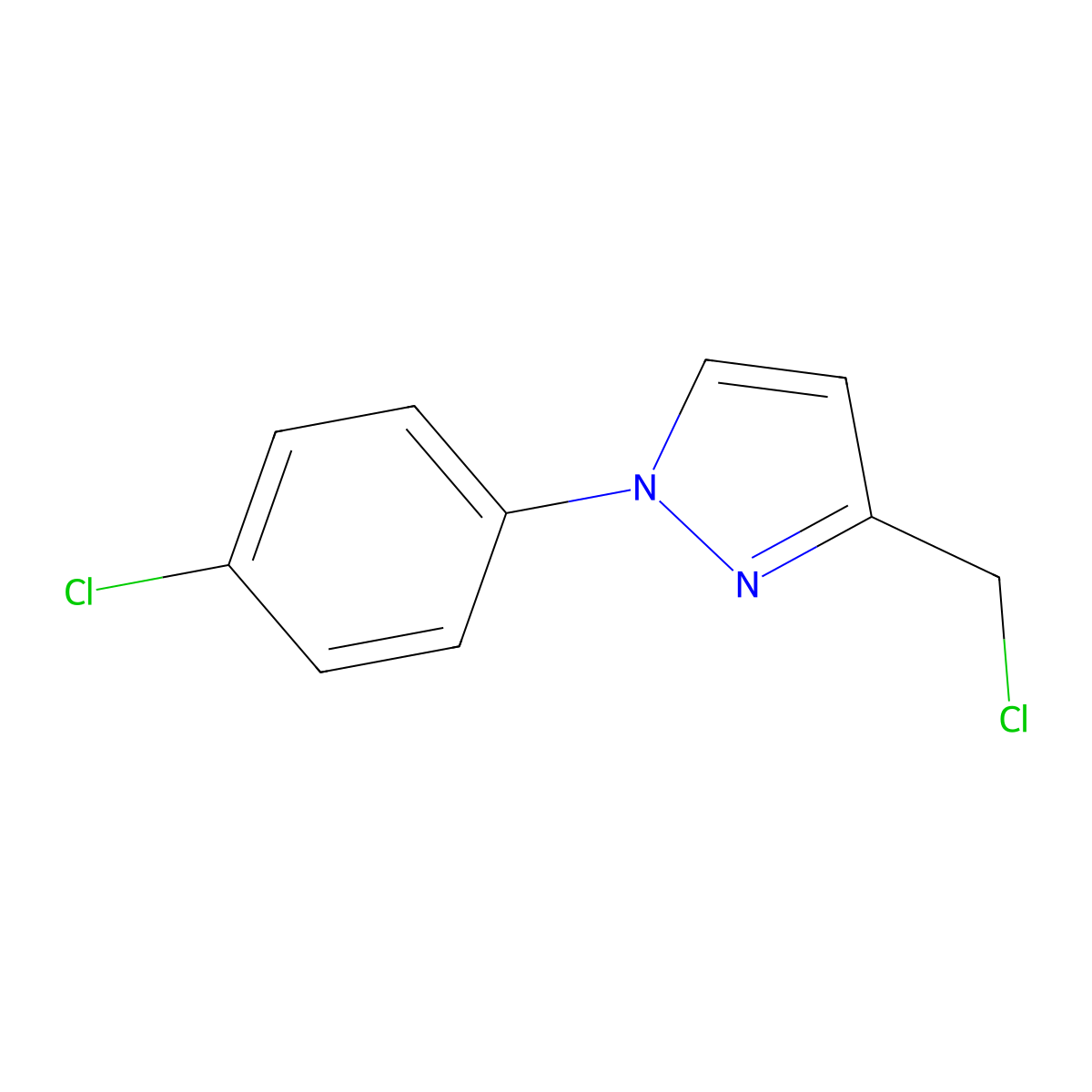 3-(chloromethyl)-1-(4-chlorophenyl)-1H-pyrazole molecular structure, CAS 1481659-08-8