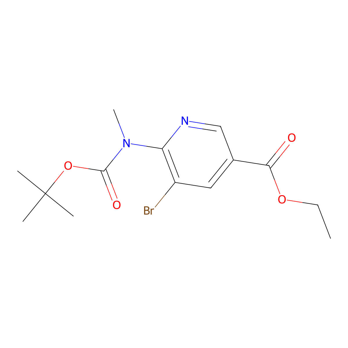 Ethyl 5-bromo-6-((tert-butoxycarbonyl)(methyl)amino)nicotinate molecular structure, CAS 1481688-50-9