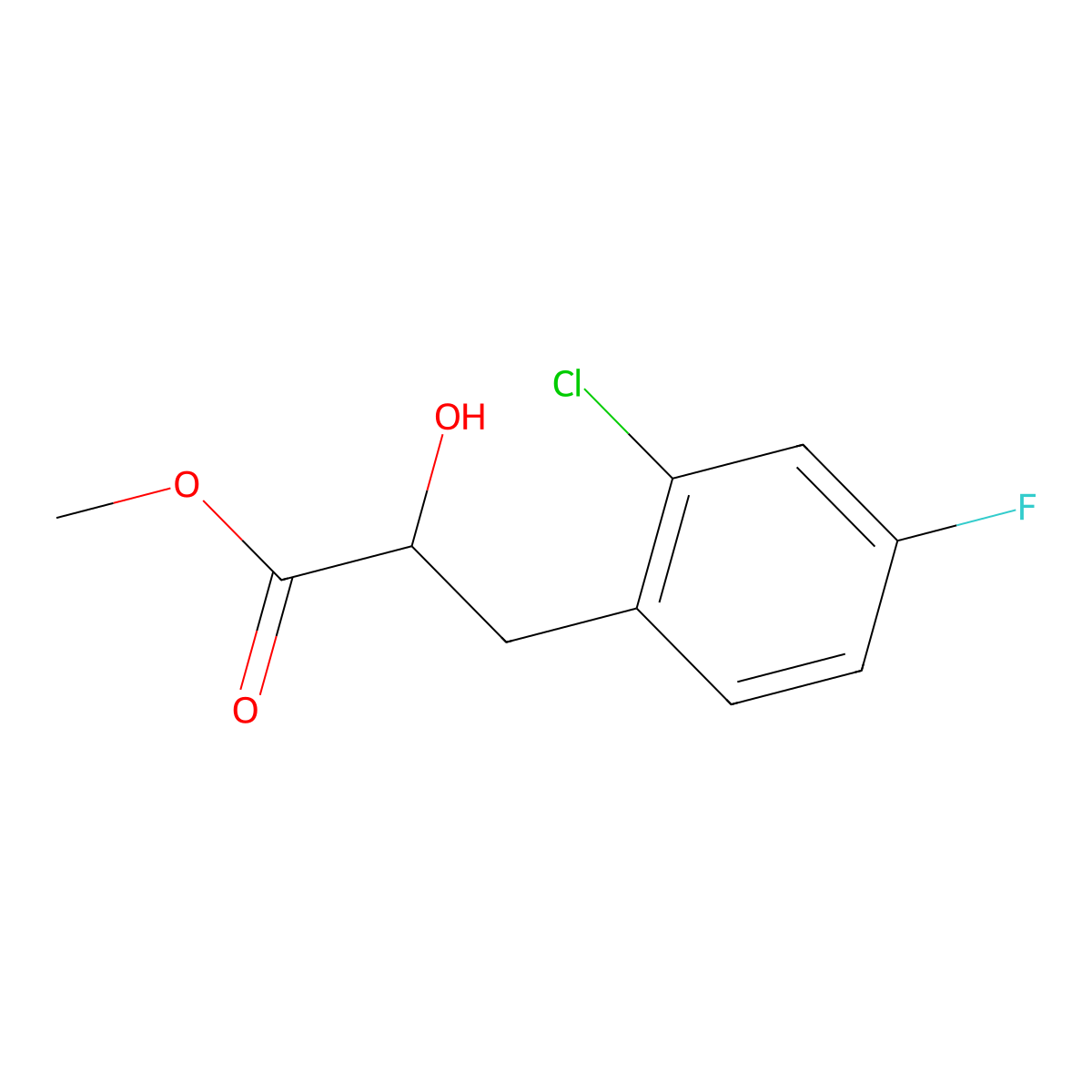 Methyl 3-(2-chloro-4-fluorophenyl)-2-hydroxypropanoate molecular structure, CAS 1481697-83-9